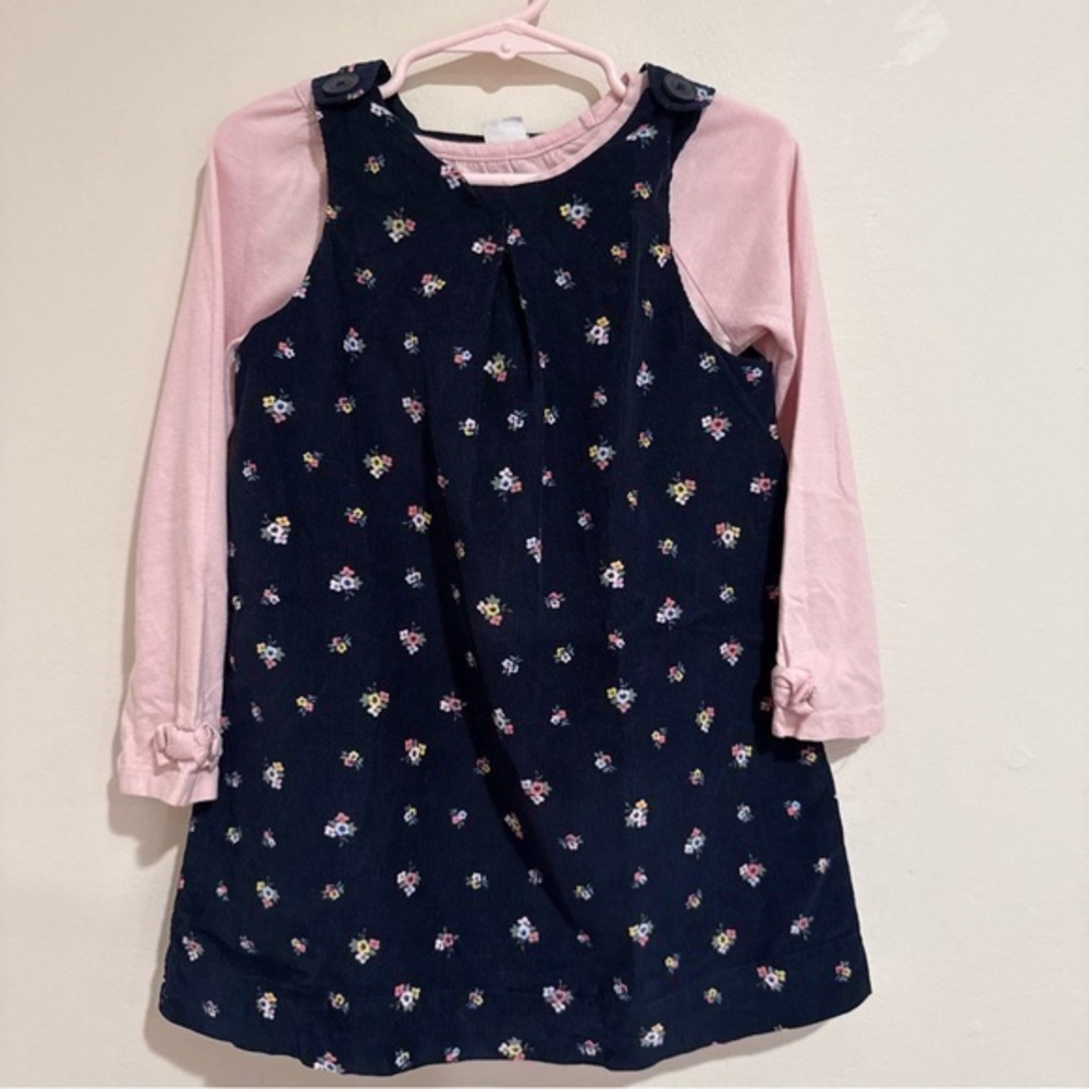 Beautiful Baby Gap Floral Navy Corduroy Jumper with Salmon Pink Top size 3T